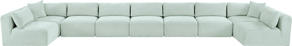 Meridian Furniture Shaggy Nine Piece Modular Sectional Plush Corduroy Upholstery for Large Living Rooms 641Mint-Sec9A