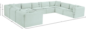 Meridian Furniture Shaggy Nine Piece Modular Sectional Mint Corduroy Performance Fabric Living Room Sofa Set 641Mint-Sec9B