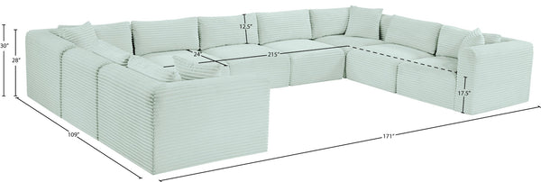 Meridian Furniture Shaggy Nine Piece Modular Sectional Mint Corduroy Performance Fabric Living Room Sofa Set 641Mint-Sec9B