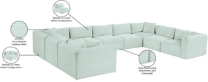Meridian Furniture Shaggy Nine Piece Modular Sectional Mint Corduroy Performance Fabric Living Room Sofa Set 641Mint-Sec9B