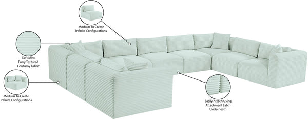 Meridian Furniture Shaggy Nine Piece Modular Sectional Mint Corduroy Performance Fabric Living Room Sofa Set 641Mint-Sec9B
