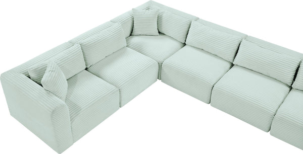 Meridian Furniture Shaggy Nine Piece Modular Sectional Mint Corduroy Performance Fabric Living Room Sofa Set 641Mint-Sec9B