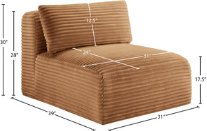 Meridian Furniture Shaggy Corduroy Armless Modular Chair with Plush Foam and Stain Resistant Performance Fabric Saddle 641Saddle-Armless