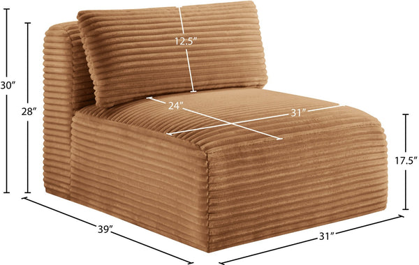 Meridian Furniture Shaggy Corduroy Armless Modular Chair with Plush Foam and Stain Resistant Performance Fabric Saddle 641Saddle-Armless