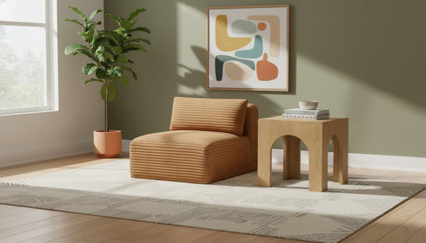 Meridian Furniture Shaggy Corduroy Armless Modular Chair with Plush Foam and Stain Resistant Performance Fabric Saddle 641Saddle-Armless