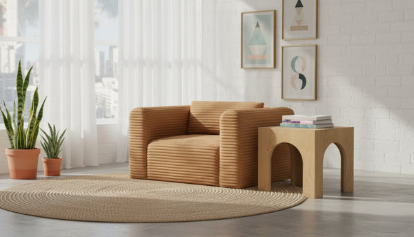 Meridian Furniture Shaggy Corduroy Accent Chair with Plush Foam Seating and Modular Design for Living Room Decor Saddle 641Saddle-Chair