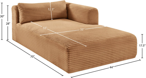 Meridian Furniture Shaggy Corduroy Modular Chaise Lounge Plush Foam Seating for Living Room Sectional Setup Saddle 641Saddle-Chaise
