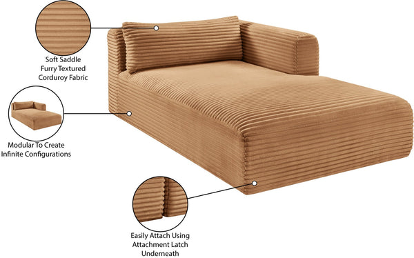 Meridian Furniture Shaggy Corduroy Modular Chaise Lounge Plush Foam Seating for Living Room Sectional Setup Saddle 641Saddle-Chaise