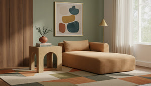 Meridian Furniture Shaggy Corduroy Modular Chaise Lounge Plush Foam Seating for Living Room Sectional Setup Saddle 641Saddle-Chaise