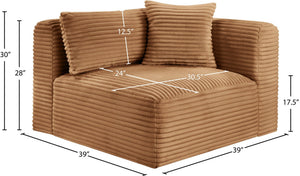 Meridian Furniture Shaggy Corduroy Modular Corner Chair with Plush Foam and Stain Resistant Performance Fabric Saddle 641Saddle-Corner