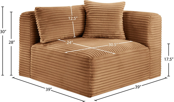 Meridian Furniture Shaggy Corduroy Modular Corner Chair with Plush Foam and Stain Resistant Performance Fabric Saddle 641Saddle-Corner