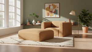 Meridian Furniture Shaggy Corduroy Square Ottoman Plush Modular Linking Design for Living Room Seating Saddle 641Saddle-Ott