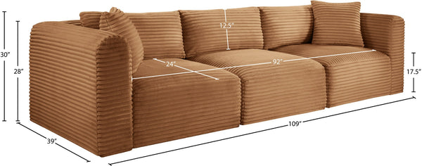 Meridian Furniture Shaggy Corduroy Modular Sofa Plush Performance Fabric Stain Resistant Living Room Seating Saddle 109 inches 641Saddle-S109