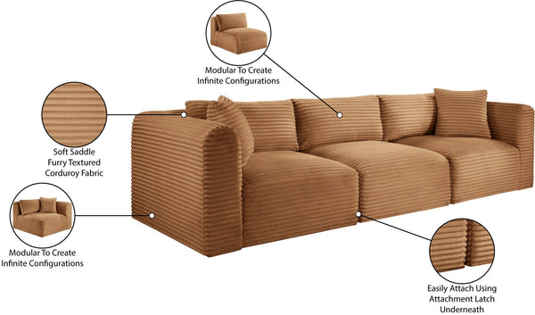 Meridian Furniture Shaggy Corduroy Modular Sofa Plush Performance Fabric Stain Resistant Living Room Seating Saddle 109 inches 641Saddle-S109