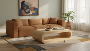 Meridian Furniture Shaggy Corduroy Modular Sofa Plush Performance Fabric Stain Resistant Living Room Seating Saddle 109 inches 641Saddle-S109