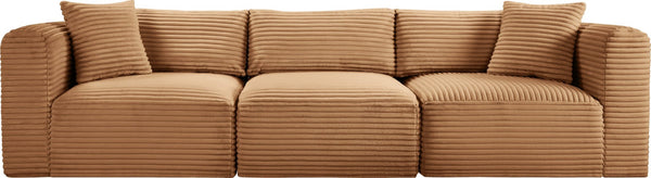 Meridian Furniture Shaggy Corduroy Modular Sofa Plush Performance Fabric Stain Resistant Living Room Seating Saddle 109 inches 641Saddle-S109