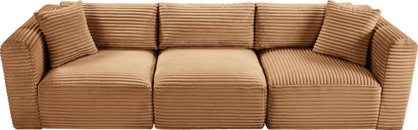 Meridian Furniture Shaggy Corduroy Modular Sofa Plush Performance Fabric Stain Resistant Living Room Seating Saddle 109 inches 641Saddle-S109