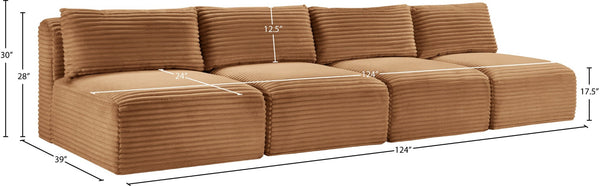 Meridian Furniture Shaggy Armless Modular Sectional Sofa in Wide Wale Corduroy Performance Fabric Living Room Saddle 124 inches 641Saddle-S124