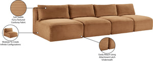 Meridian Furniture Shaggy Armless Modular Sectional Sofa in Wide Wale Corduroy Performance Fabric Living Room Saddle 124 inches 641Saddle-S124