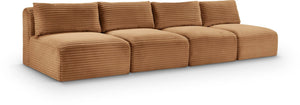 Meridian Furniture Shaggy Armless Modular Sectional Sofa in Wide Wale Corduroy Performance Fabric Living Room Saddle 124 inches 641Saddle-S124
