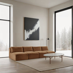 Meridian Furniture Shaggy Armless Modular Sectional Sofa in Wide Wale Corduroy Performance Fabric Living Room Saddle 124 inches 641Saddle-S124