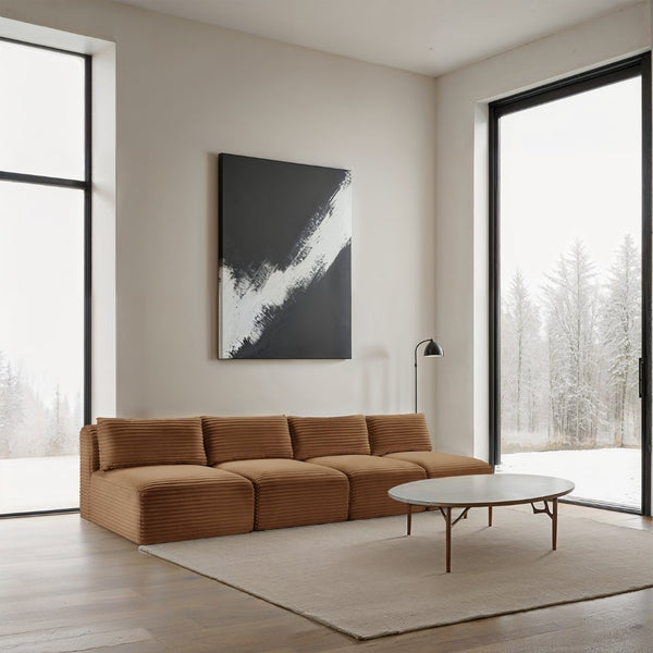 Meridian Furniture Shaggy Armless Modular Sectional Sofa in Wide Wale Corduroy Performance Fabric Living Room Saddle 124 inches 641Saddle-S124