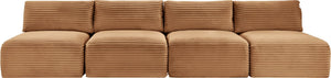 Meridian Furniture Shaggy Armless Modular Sectional Sofa in Wide Wale Corduroy Performance Fabric Living Room Saddle 124 inches 641Saddle-S124