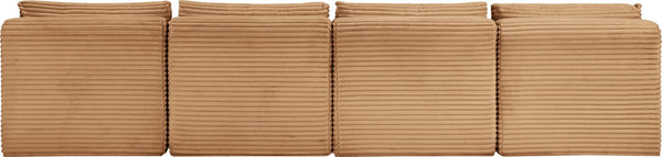 Meridian Furniture Shaggy Armless Modular Sectional Sofa in Wide Wale Corduroy Performance Fabric Living Room Saddle 124 inches 641Saddle-S124