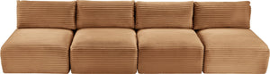 Meridian Furniture Shaggy Armless Modular Sectional Sofa in Wide Wale Corduroy Performance Fabric Living Room Saddle 124 inches 641Saddle-S124