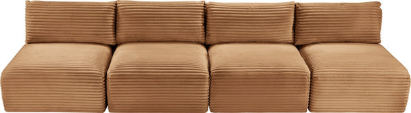 Meridian Furniture Shaggy Armless Modular Sectional Sofa in Wide Wale Corduroy Performance Fabric Living Room Saddle 124 inches 641Saddle-S124