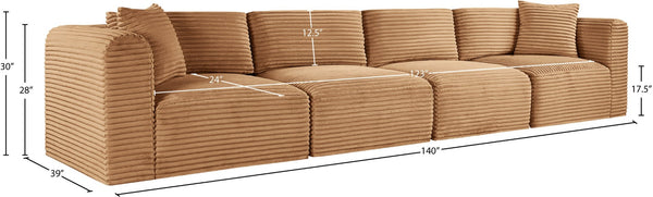 Meridian Furniture Shaggy Corduroy Modular Sofa Plush Performance Fabric Stain Resistant Living Room Seating Saddle 140 inches 641Saddle-S140