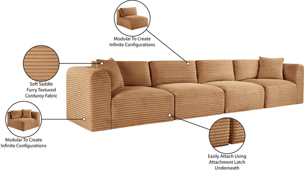 Meridian Furniture Shaggy Corduroy Modular Sofa Plush Performance Fabric Stain Resistant Living Room Seating Saddle 140 inches 641Saddle-S140