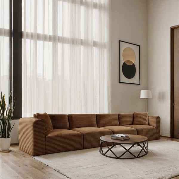 Meridian Furniture Shaggy Corduroy Modular Sofa Plush Performance Fabric Stain Resistant Living Room Seating Saddle 140 inches 641Saddle-S140