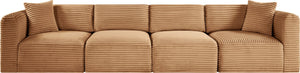 Meridian Furniture Shaggy Corduroy Modular Sofa Plush Performance Fabric Stain Resistant Living Room Seating Saddle 140 inches 641Saddle-S140