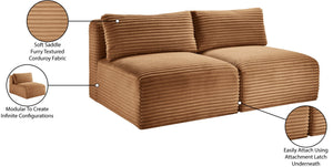 Meridian Furniture Shaggy Two Piece Armless Modular Loveseat in Stain Resistant Plush Corduroy Performance Fabric Saddle 641Saddle-S62