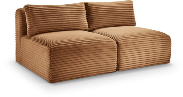 Meridian Furniture Shaggy Two Piece Armless Modular Loveseat in Stain Resistant Plush Corduroy Performance Fabric Saddle 641Saddle-S62