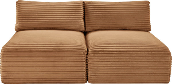 Meridian Furniture Shaggy Two Piece Armless Modular Loveseat in Stain Resistant Plush Corduroy Performance Fabric Saddle 641Saddle-S62