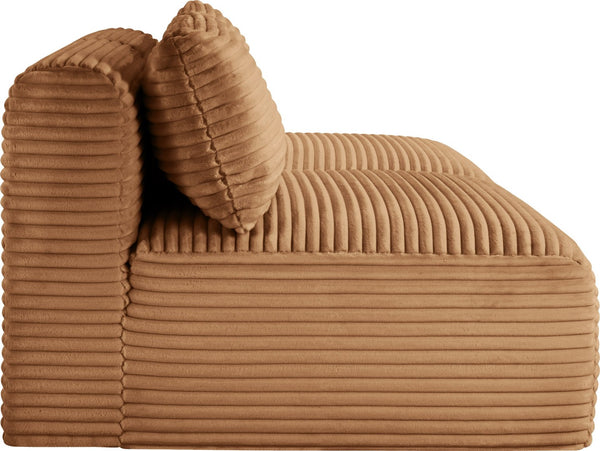 Meridian Furniture Shaggy Two Piece Armless Modular Loveseat in Stain Resistant Plush Corduroy Performance Fabric Saddle 641Saddle-S62