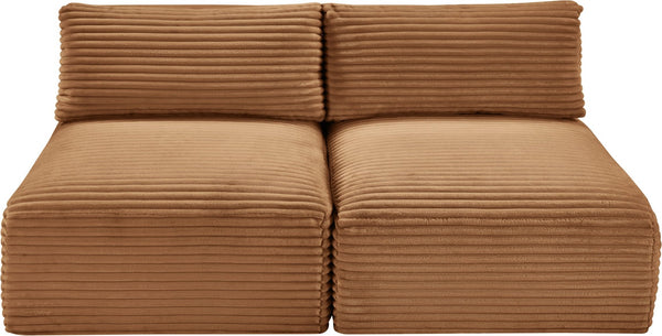 Meridian Furniture Shaggy Two Piece Armless Modular Loveseat in Stain Resistant Plush Corduroy Performance Fabric Saddle 641Saddle-S62