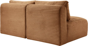 Meridian Furniture Shaggy Two Piece Armless Modular Loveseat in Stain Resistant Plush Corduroy Performance Fabric Saddle 641Saddle-S62