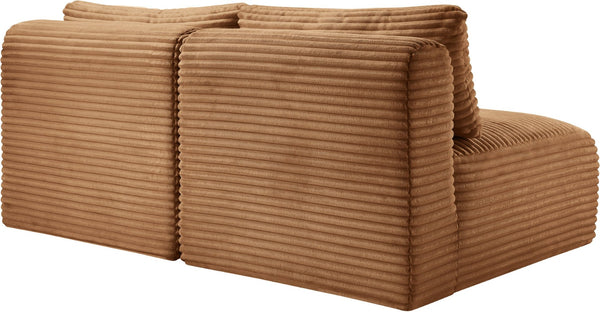 Meridian Furniture Shaggy Two Piece Armless Modular Loveseat in Stain Resistant Plush Corduroy Performance Fabric Saddle 641Saddle-S62