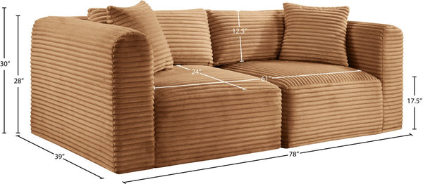 Meridian Furniture Shaggy Corduroy Modular Sofa Plush Performance Fabric Stain Resistant Living Room Seating Saddle 78 inches 641Saddle-S78