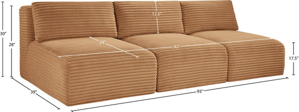 Meridian Furniture Shaggy Armless Modular Sectional Sofa in Wide Wale Corduroy Performance Fabric Living Room Saddle 93 inches 641Saddle-S93