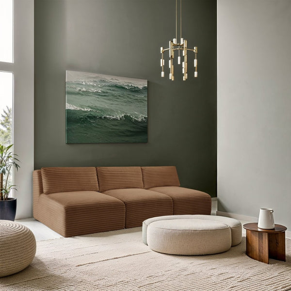 Meridian Furniture Shaggy Armless Modular Sectional Sofa in Wide Wale Corduroy Performance Fabric Living Room Saddle 93 inches 641Saddle-S93
