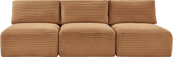 Meridian Furniture Shaggy Armless Modular Sectional Sofa in Wide Wale Corduroy Performance Fabric Living Room Saddle 93 inches 641Saddle-S93