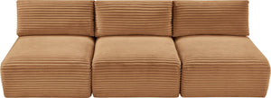 Meridian Furniture Shaggy Armless Modular Sectional Sofa in Wide Wale Corduroy Performance Fabric Living Room Saddle 93 inches 641Saddle-S93