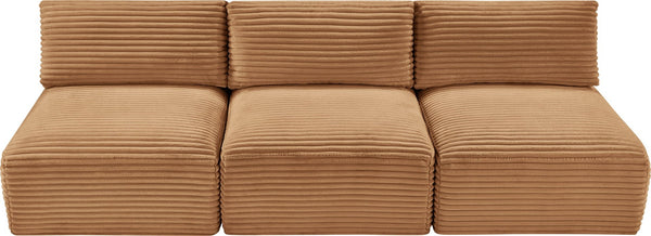 Meridian Furniture Shaggy Armless Modular Sectional Sofa in Wide Wale Corduroy Performance Fabric Living Room Saddle 93 inches 641Saddle-S93