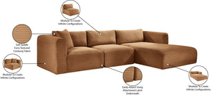 Meridian Furniture Shaggy Three Piece Modular Sectional Corduroy Upholstered Casual Living Room Sofa 641Saddle-Sec3A