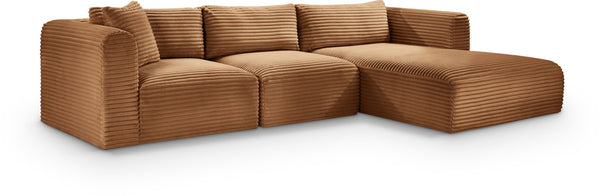 Meridian Furniture Shaggy Three Piece Modular Sectional Corduroy Upholstered Casual Living Room Sofa 641Saddle-Sec3A