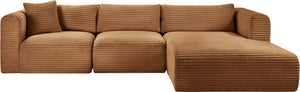 Meridian Furniture Shaggy Three Piece Modular Sectional Corduroy Upholstered Casual Living Room Sofa 641Saddle-Sec3A